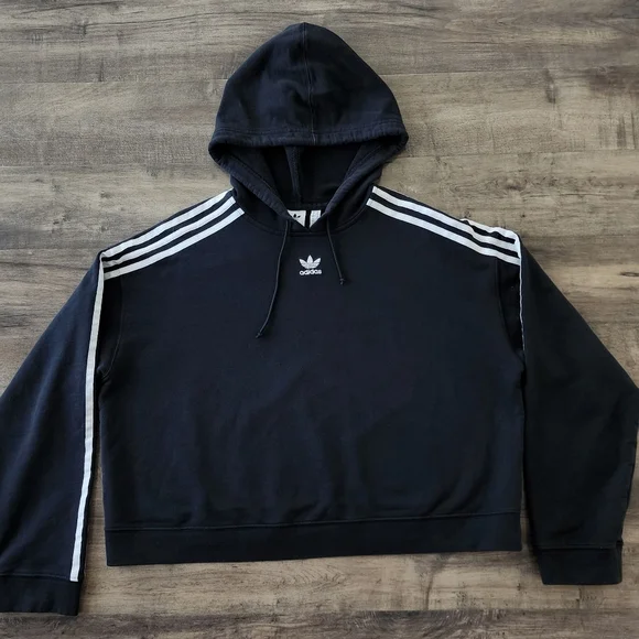 Adidas Essential Cropped Black Pullover Hoodie Women's Large - Picture 8 of 16
